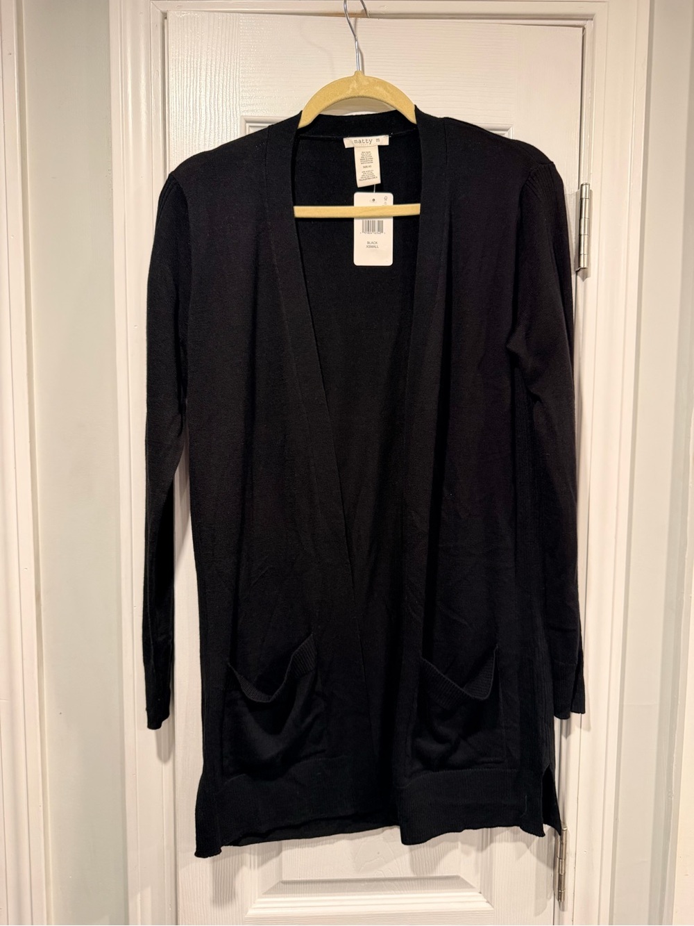 NWT Matty M Size XS Black Open Front Long Cardigan Sweater Pocket Lightweight